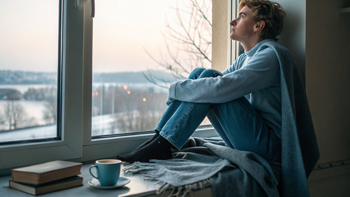 Парень сидит у окна